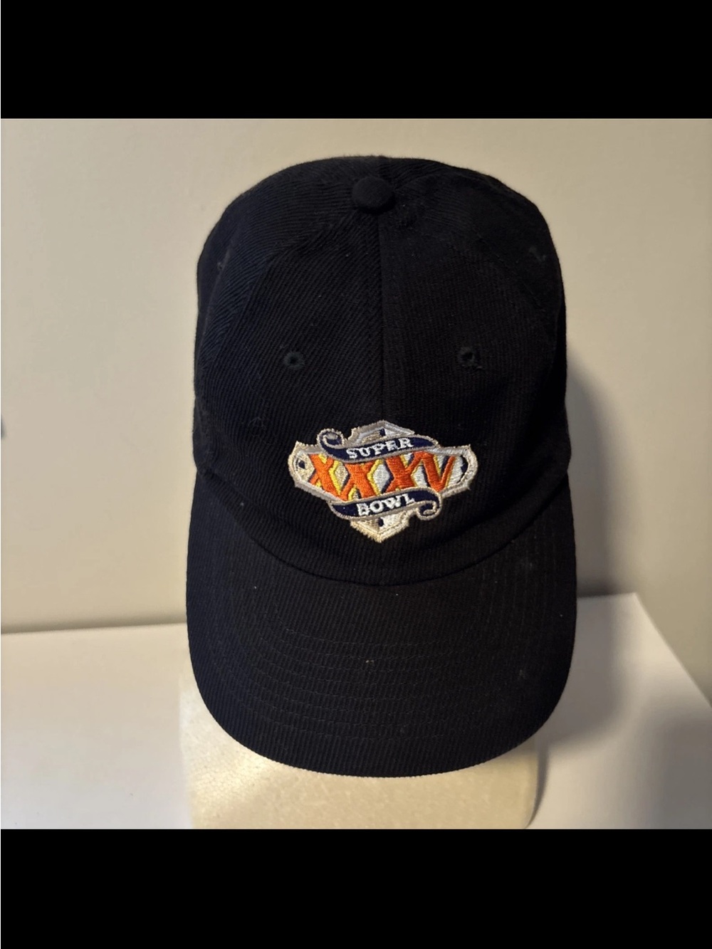 STARTER Black Super Bowl XXV Embroidered Baseball Cap